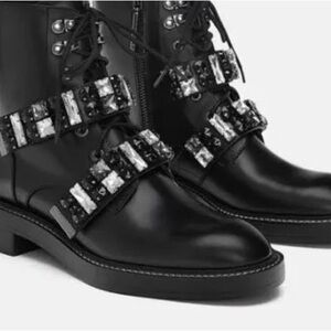 ‘Zara’ Black Leather Embellished Boots